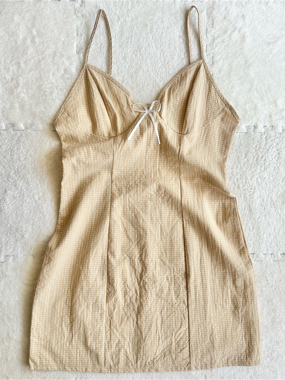 SHEIN Beige Gingham Mini Dress, Medium